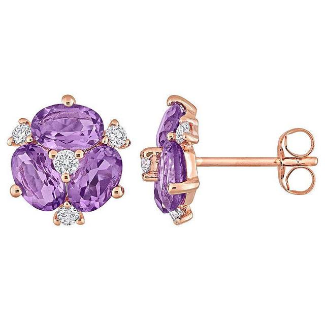 Stella Grace 14k Rose Gold African Amethyst & 1/4 Carat T.W. Diamond Stud Earrings, Womens, Purple Product Image