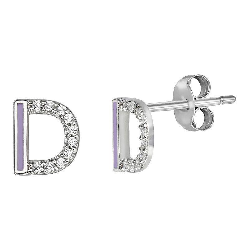 PRIMROSE Sterling Silver Cubic Zirconia Initial Stud Earrings, Womens, Pink J Product Image