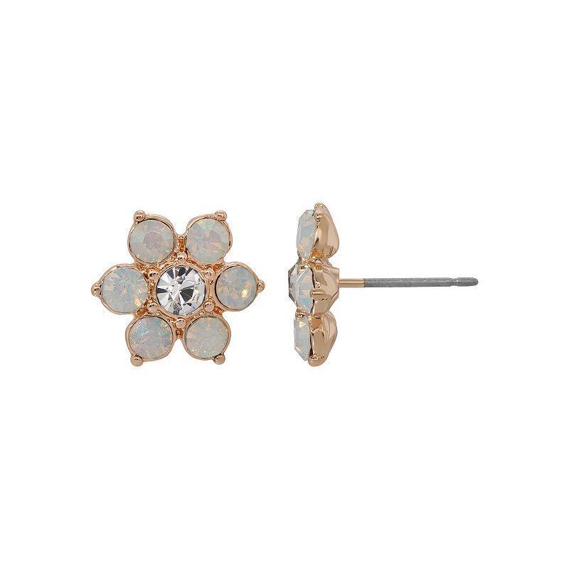 1928 Gold Tone Simulated White Opal Crystal Flower Stud Earrings, Womens Product Image