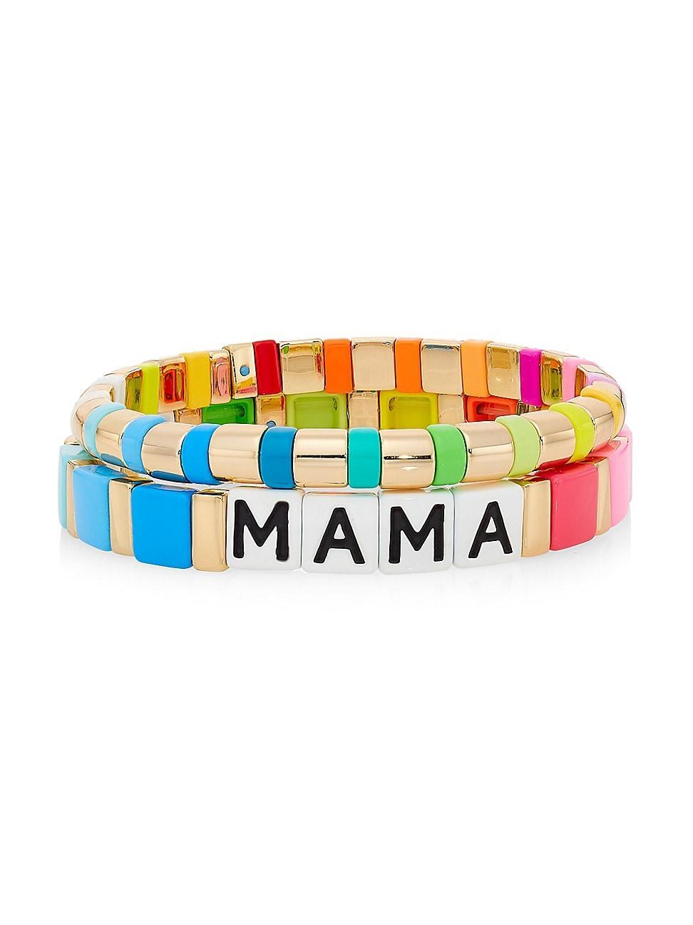 Womens Mama Rainbow 2-Piece Cubic Zirconia & Enamel Bead Bracelet Set Product Image