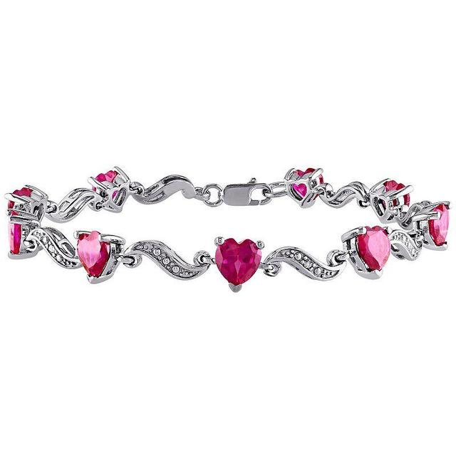 Stella Grace Sterling Silver Lab-Created Ruby & Diamond Accent Heart Bracelet, Womens Product Image