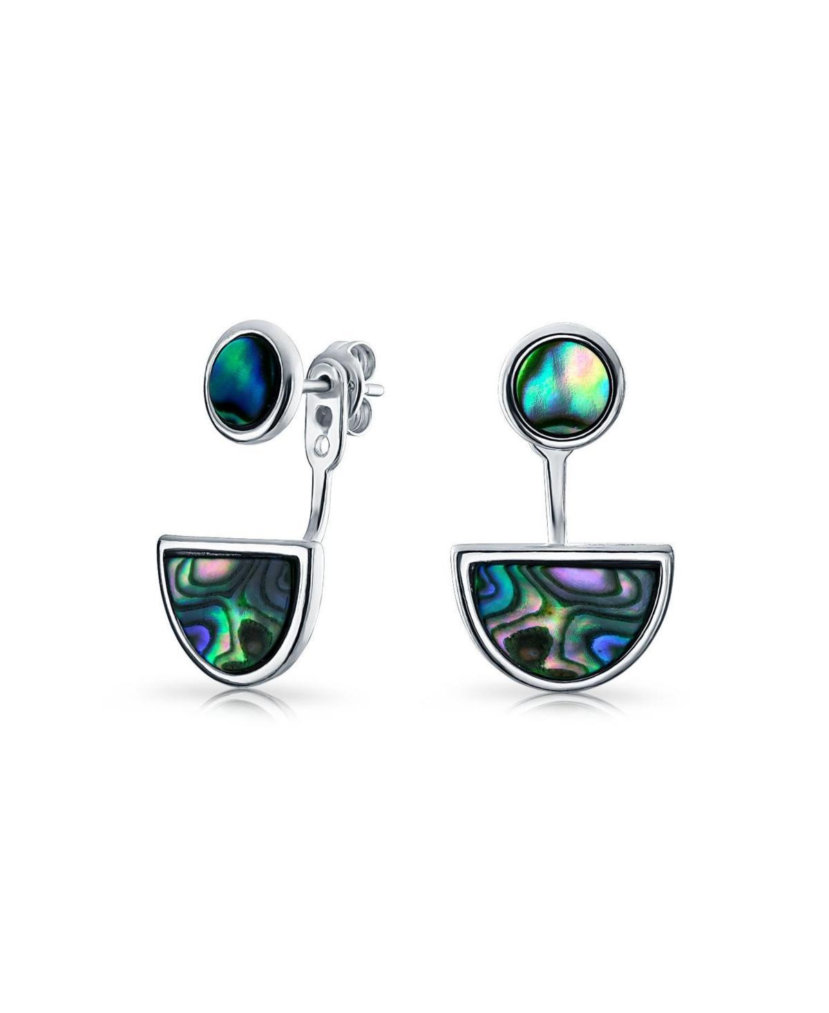 Bling Jewelry Geometric Boho Circle Disc Half Moon Abalone Shell Front Back Earrings With Stud Removable Jacket For Women .925 Sterling Silver - Multi Product Image