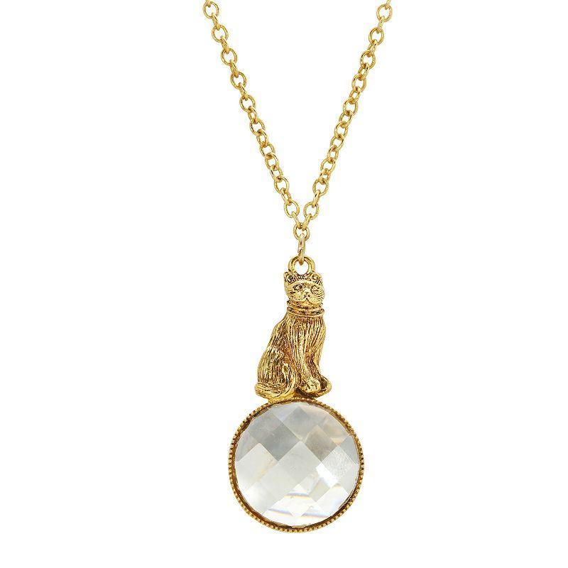 1928 Gold Tone Goldstone Cat Pendant Necklace, Womens Product Image