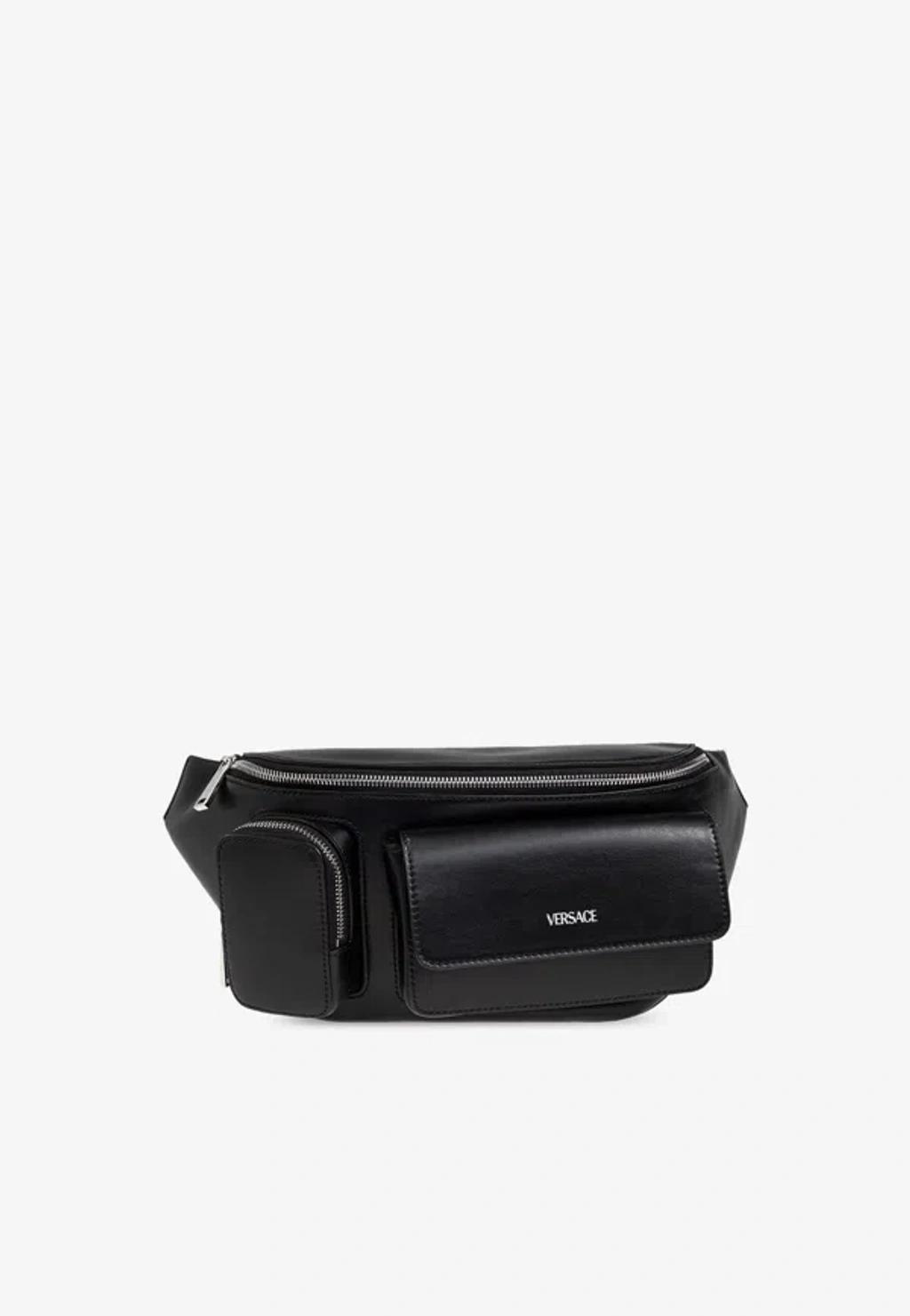 VERSACE Cargo Leather Belt Bag In Black Product Image