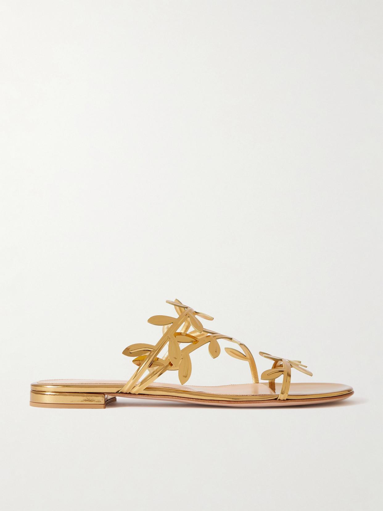 GIANVITO ROSSI Metallic Branch Flat Slide Sandals In Mekong Product Image