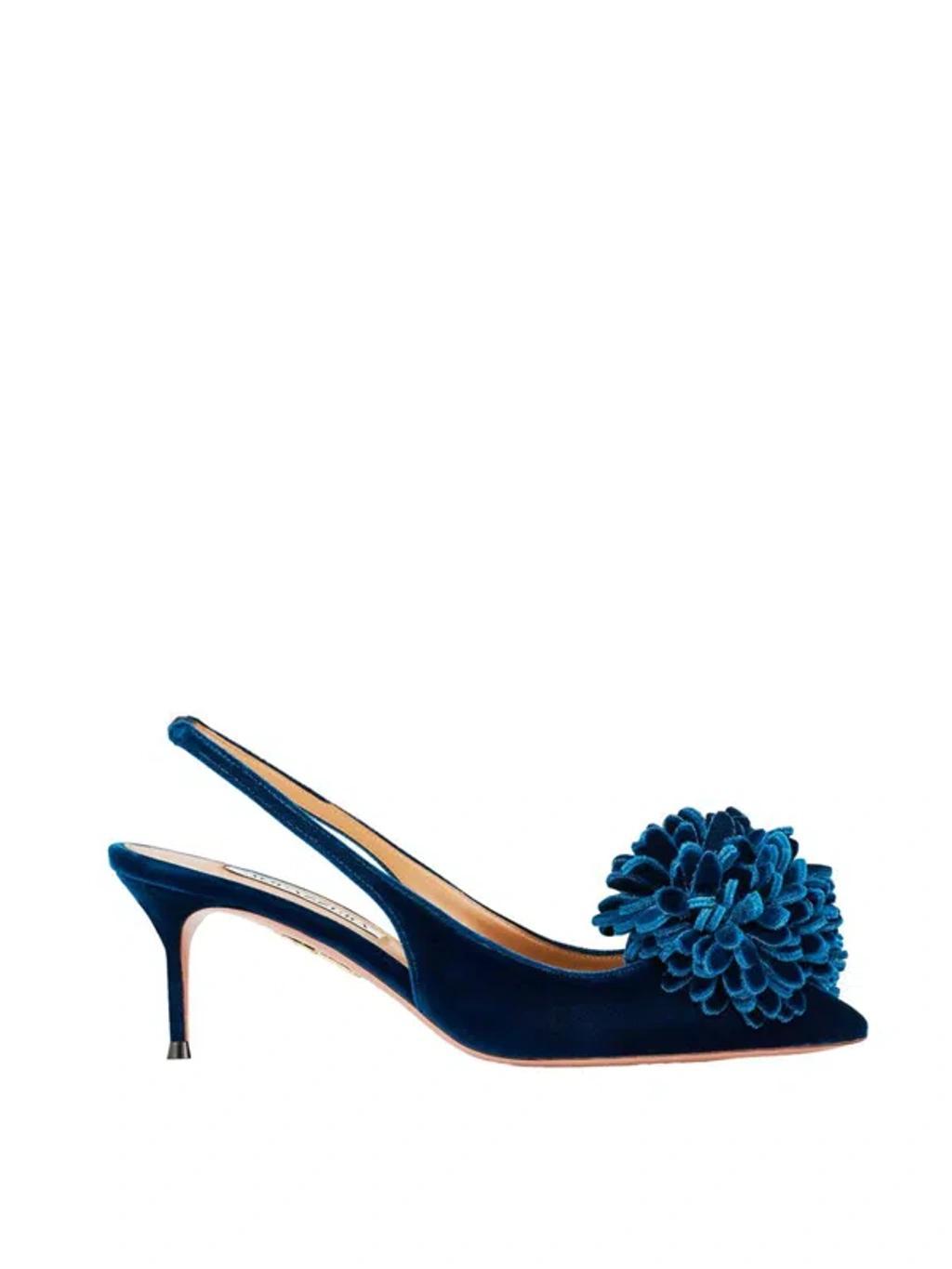 AQUAZZURA Couturier 65 Velvet Slingback Pumps In Blue Product Image