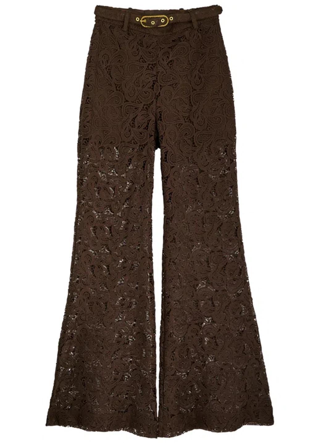 Illustration Flared Guipure Lace Trousers In Chocolate Product Image