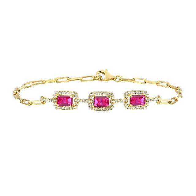 14k Gold Over Silver Lab-Created Ruby & Lab-Created White Sapphire Bracelet, Womens Gold Tone Product Image