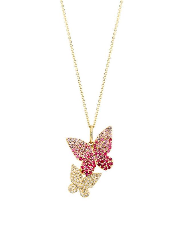 Womens 14K Yellow Gold, Pink Sapphire & 0.36 TCW Diamond Butterfly Pendant Necklace Product Image