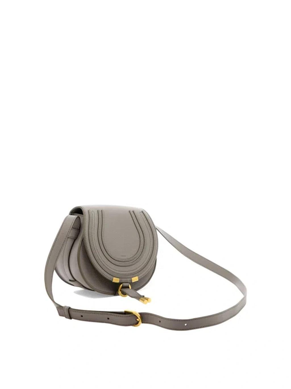 CHLOÉ Marcie Small Leather Saddle Bag In Grey Product Image