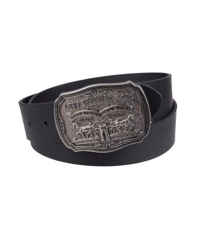 Levis Men's Leather Belt With Removable Antiqued Logo Plaque Buckle, Black, 36 Product Image