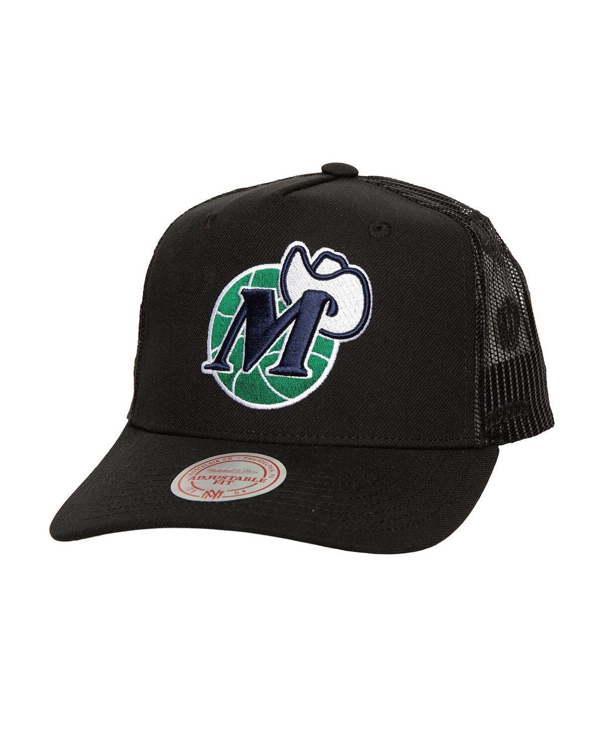 Mitchell & Ness Mens Black Dallas Mavericks Monogram All-Over Logo Mesh Trucker Adjustable Hat Product Image