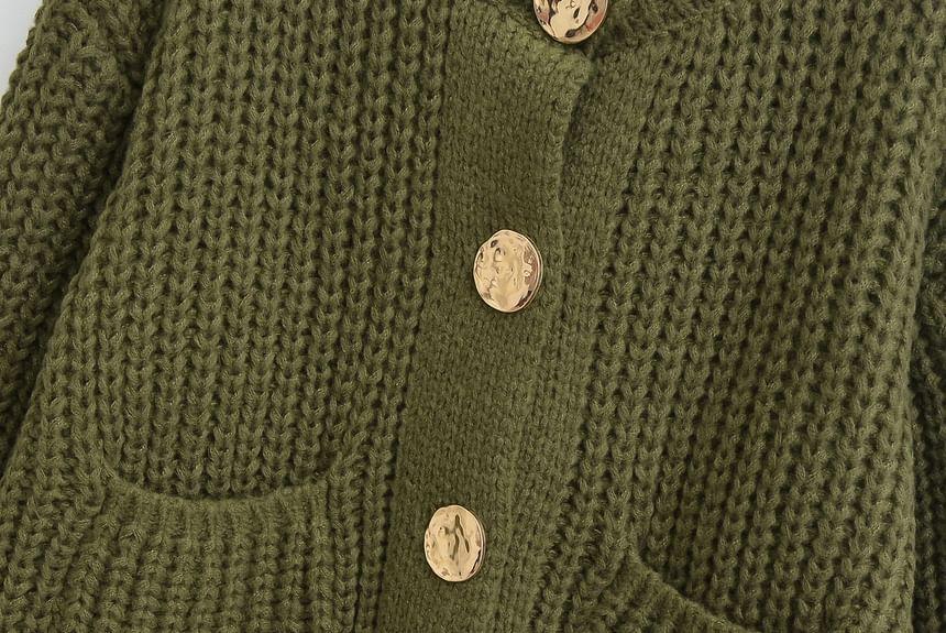 Round Neck Plain Pocket Detail Cardigan Product Image