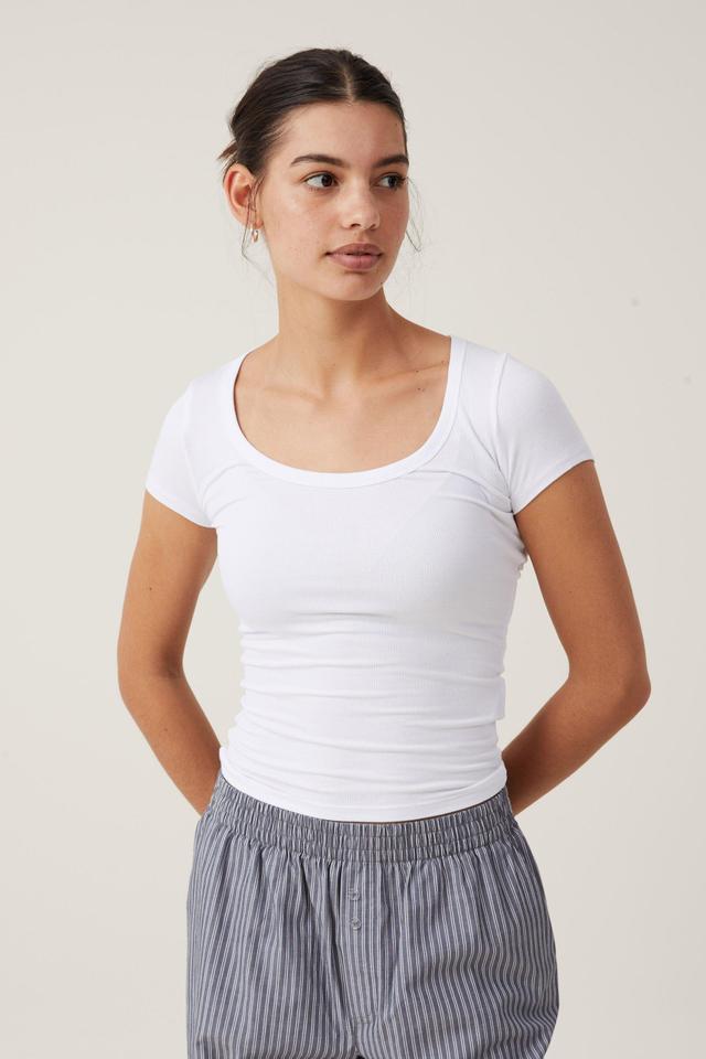 Cotton On Women - Staple Rib Scoop Neck Short Sleeve Top - White ii Product Image