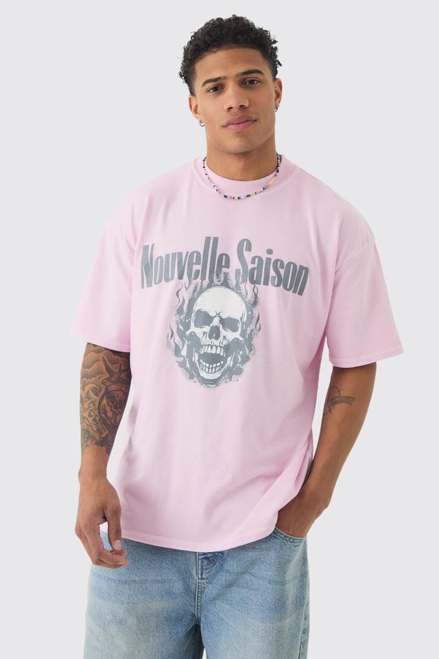 Oversized Extended Neck Washed Nouvelle Skull Print T-Shirt | boohooMAN USA Product Image