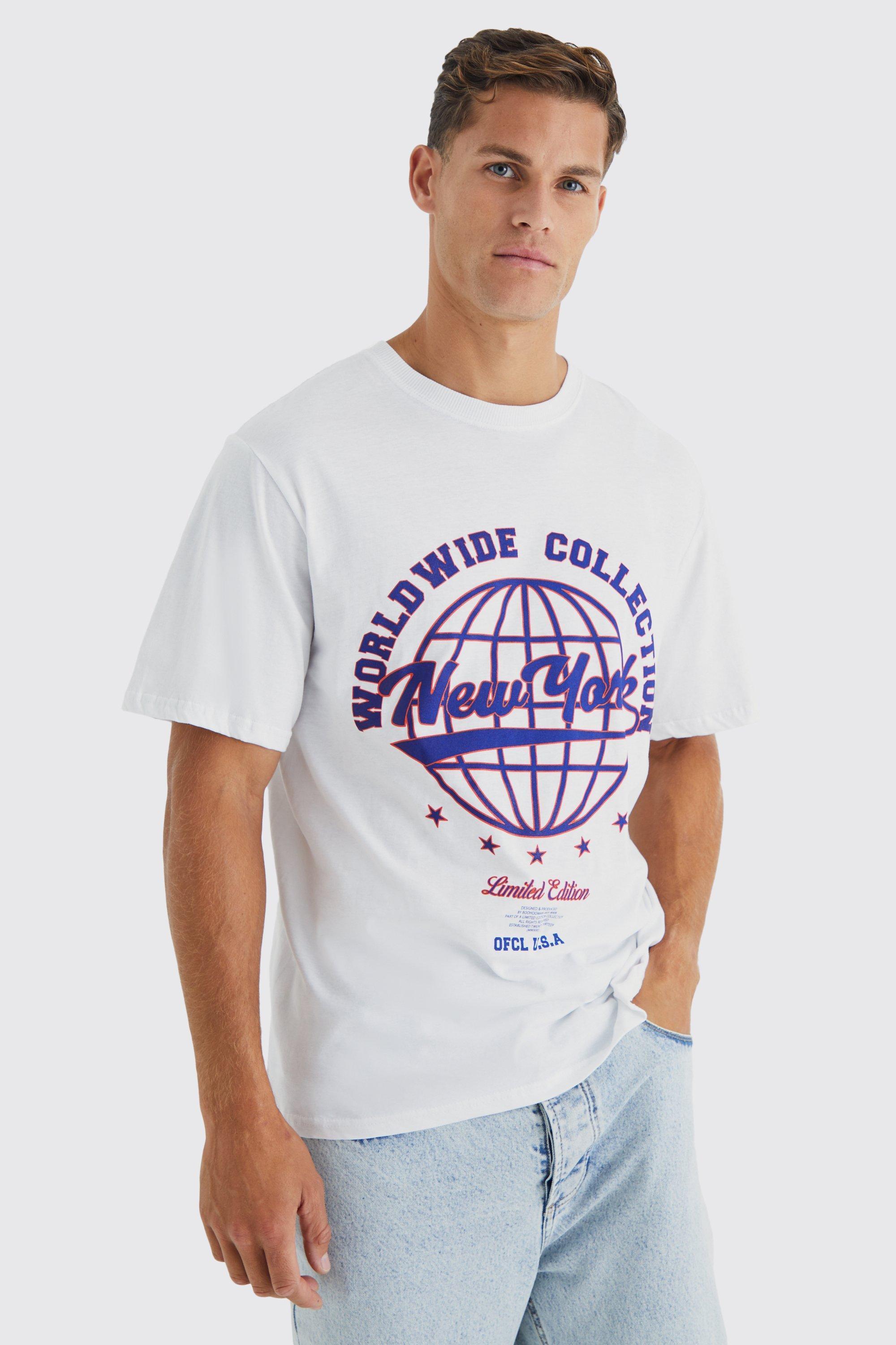 Tall Oversized New York Varsity Collection T-shirt | boohooMAN USA Product Image