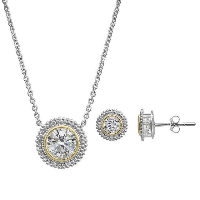 Taylor Grace 10k Gold & Sterling Silver Two-Tone Cubic Zirconia Round Halo Necklace & Stud Earrings Set, Womens Product Image