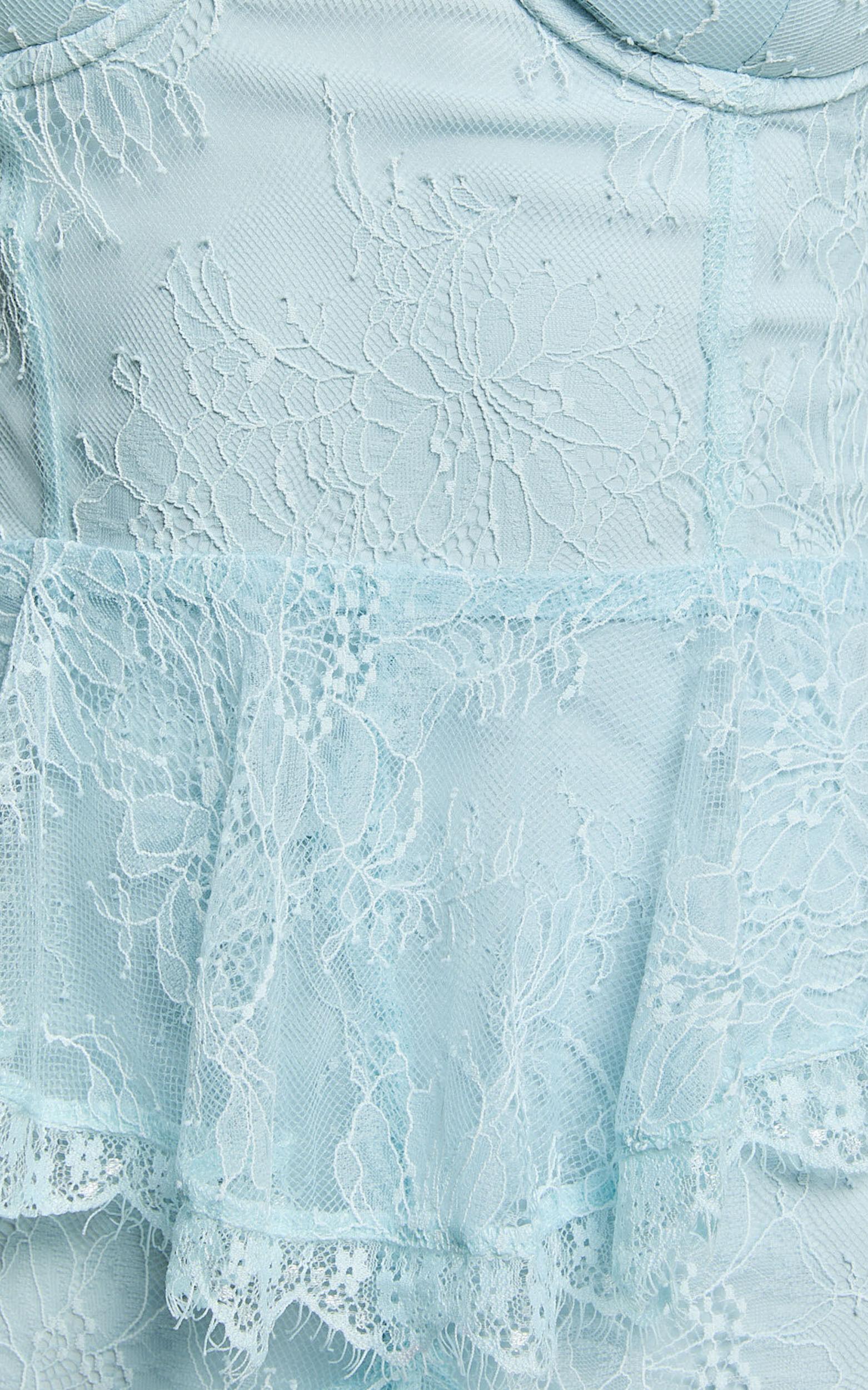 Merrick Maxi Dress - Sweetheart Corset Front Tiered Maxi Dress in Ice Blue Product Image