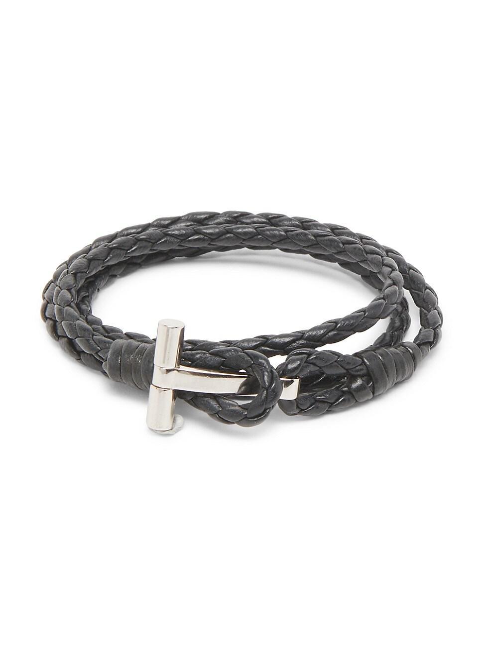 Mens Brass & Braided Leather Bracelet Product Image