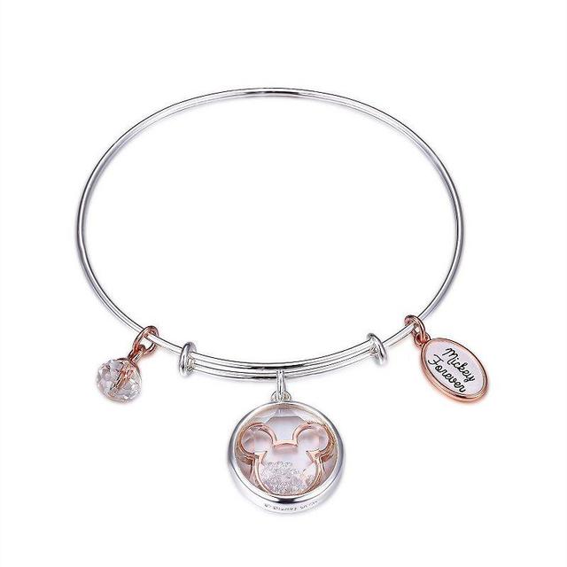 Disneys Mickey Mouse Crystal Bead Shaker Bangle Bracelet, Womens, Rose Silver Clear Product Image