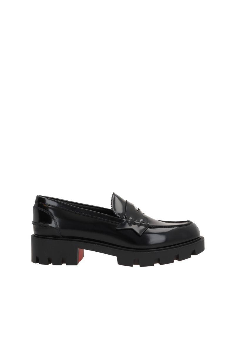 Womens Black Penny Lug Leather Loafers In Black/lin Black Product Image