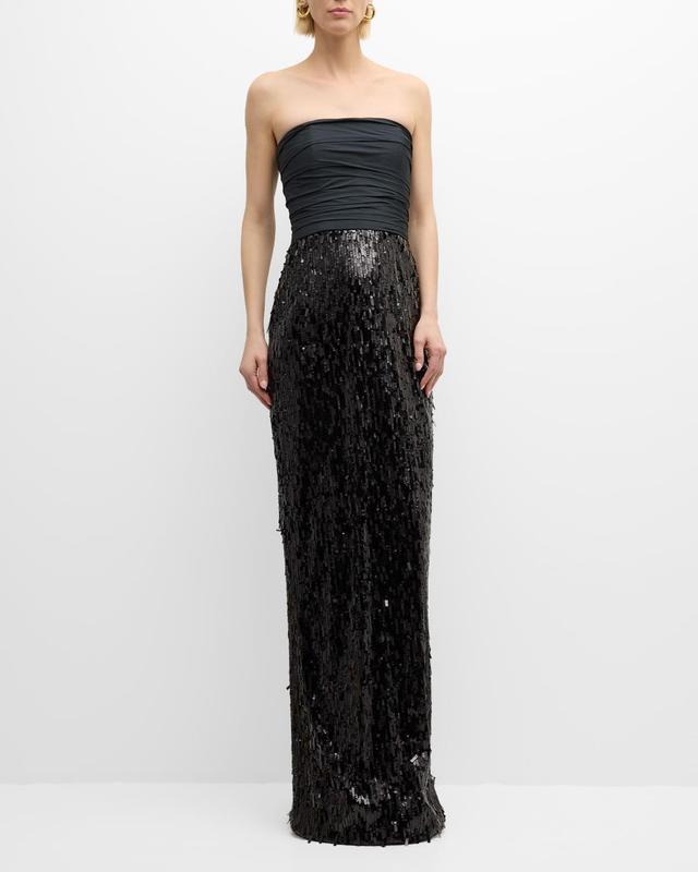 Womens Strapless Ruched Sequin Gown Product Image