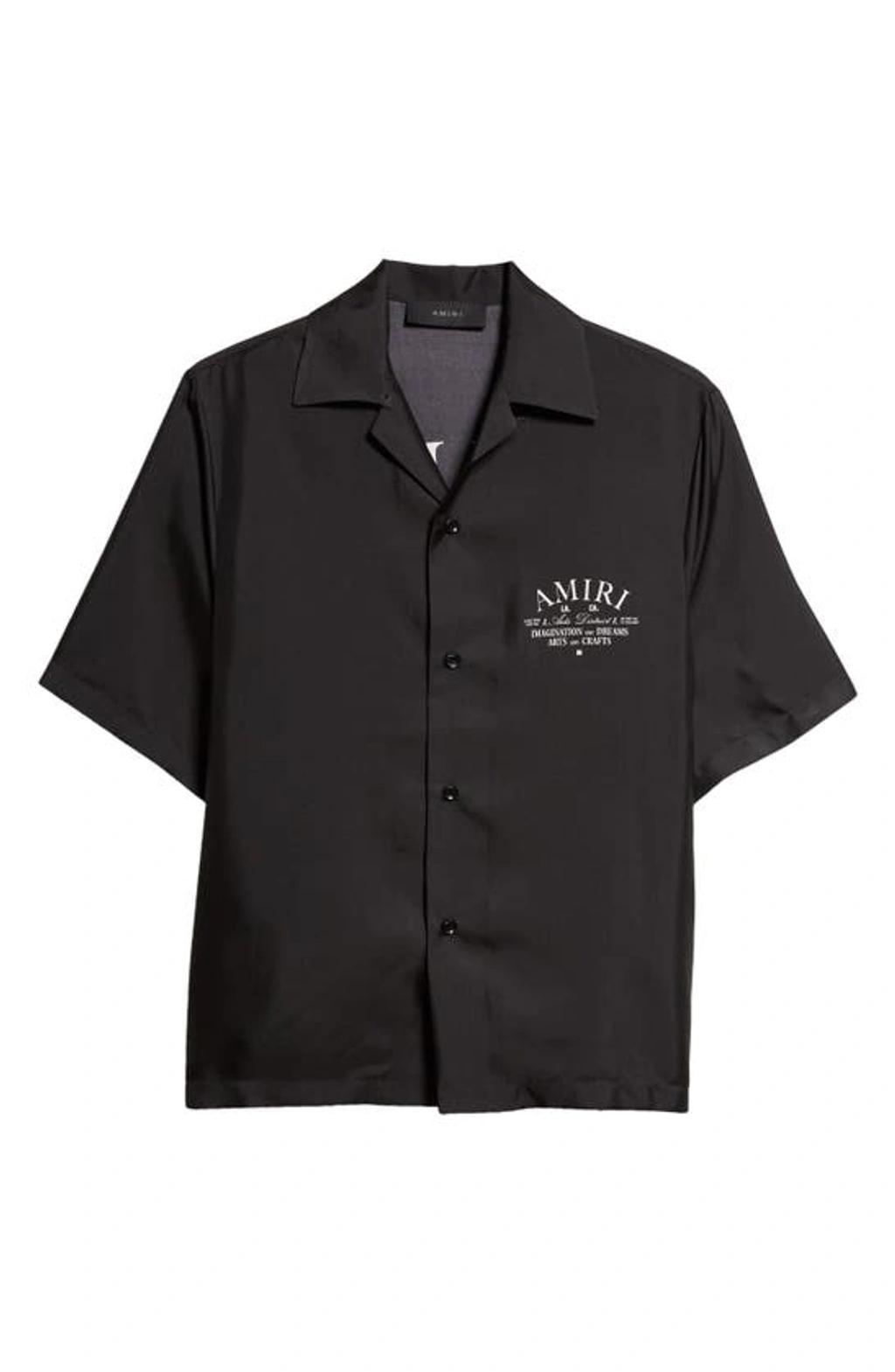 Convertible-collar Logo-print Silk-twill Shirt In Black Product Image