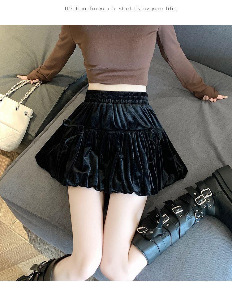 High Rise Plain Bow Mini A-Line Skirt Product Image