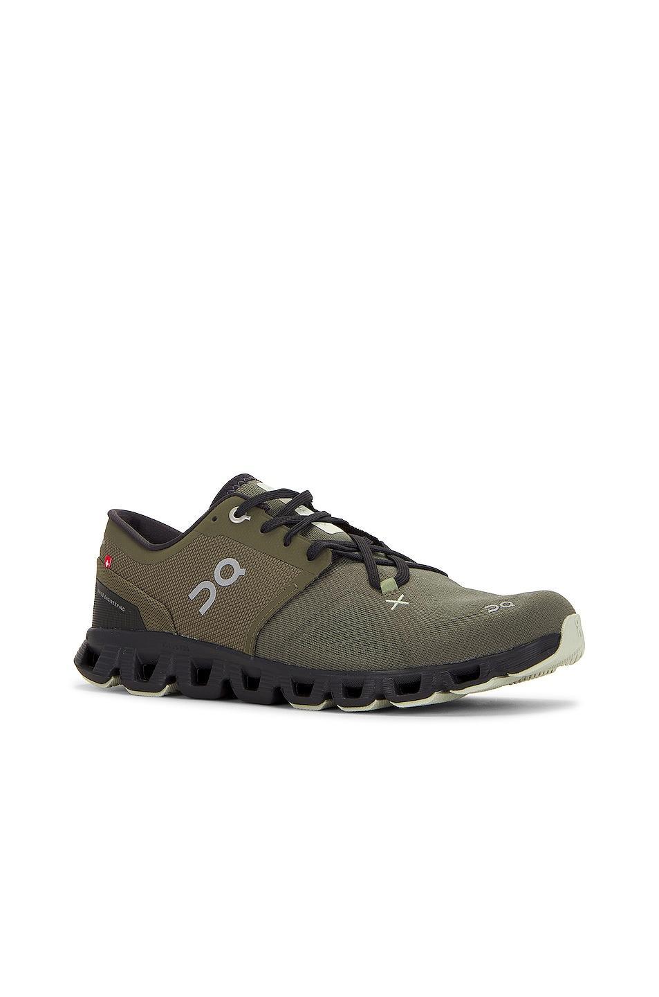 On Cloud X 3 in Olive & Reseda - Olive. Size 7.5 (also in 7). Product Image