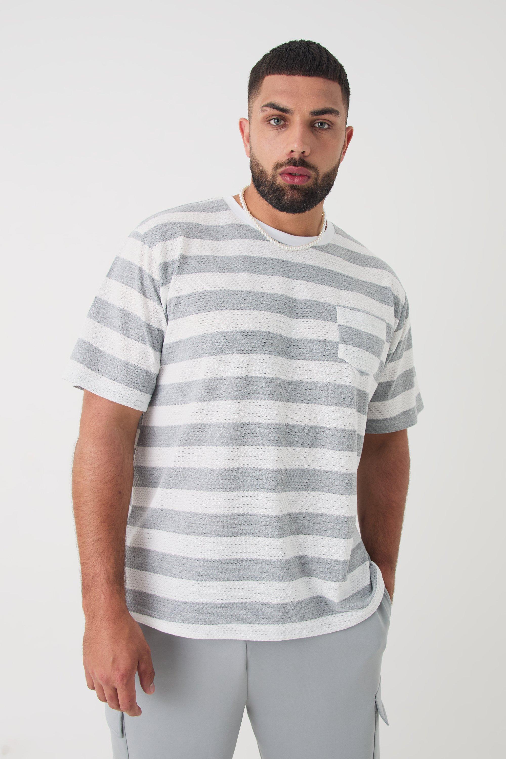 Plus Oversized Textured Stripe T-shirt | boohooMAN USA Product Image