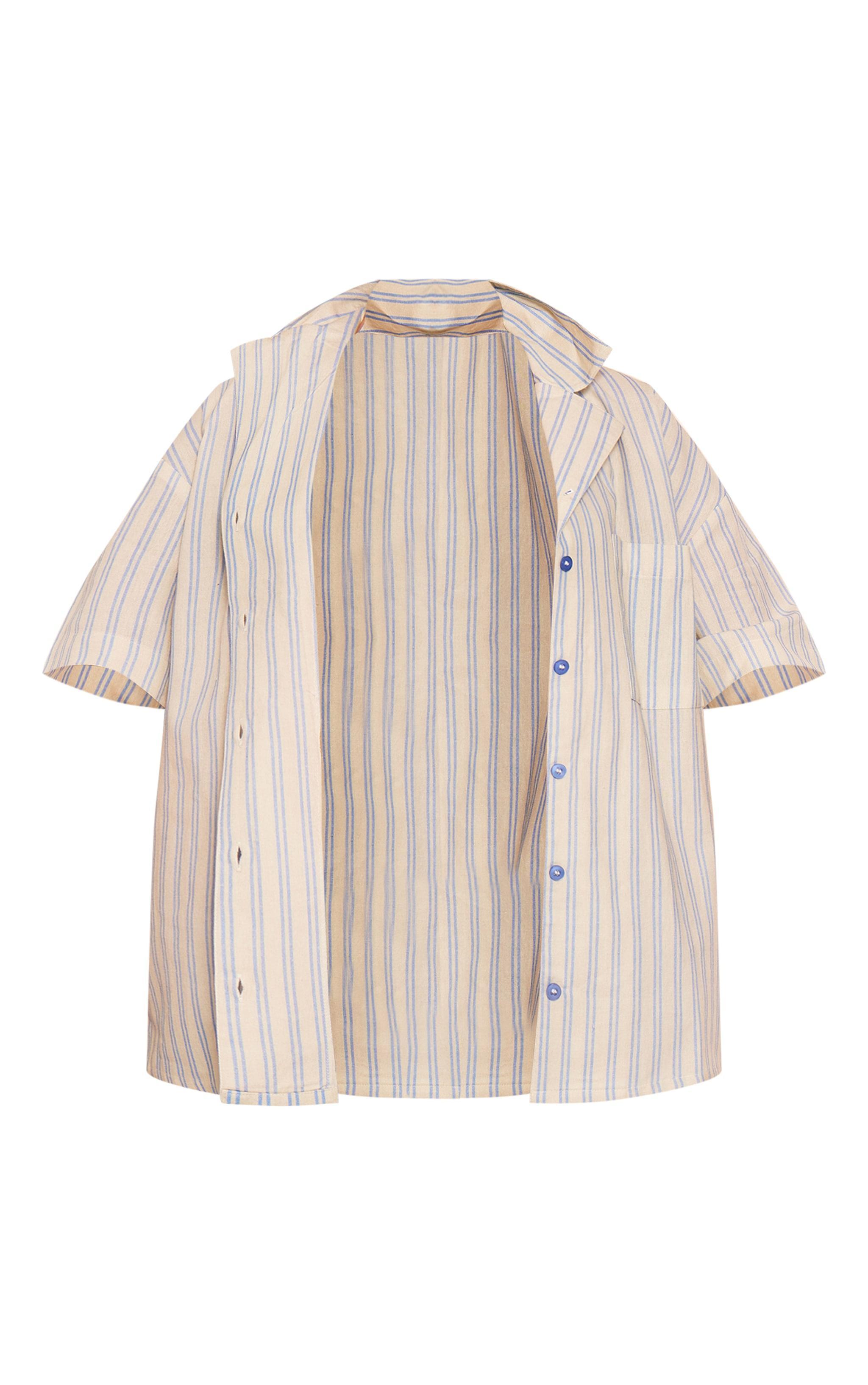 Blue Oversized Stripe Short Sleeve Shirt Product Image