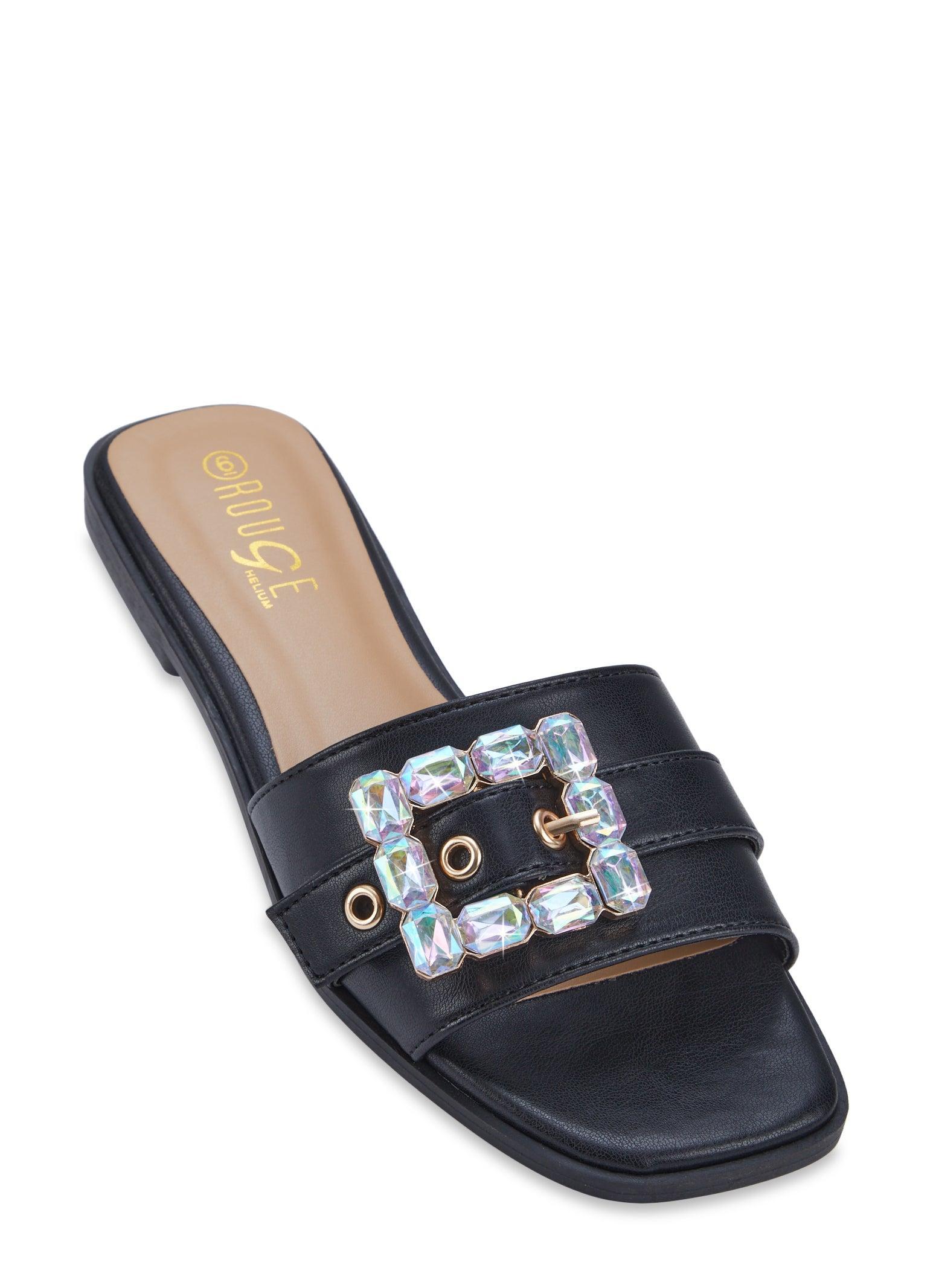 Womens Rhinestone Buckle Slide Sandals product image