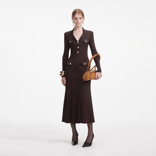 Brown Viscose Rib Knit Midi Dress Product Image