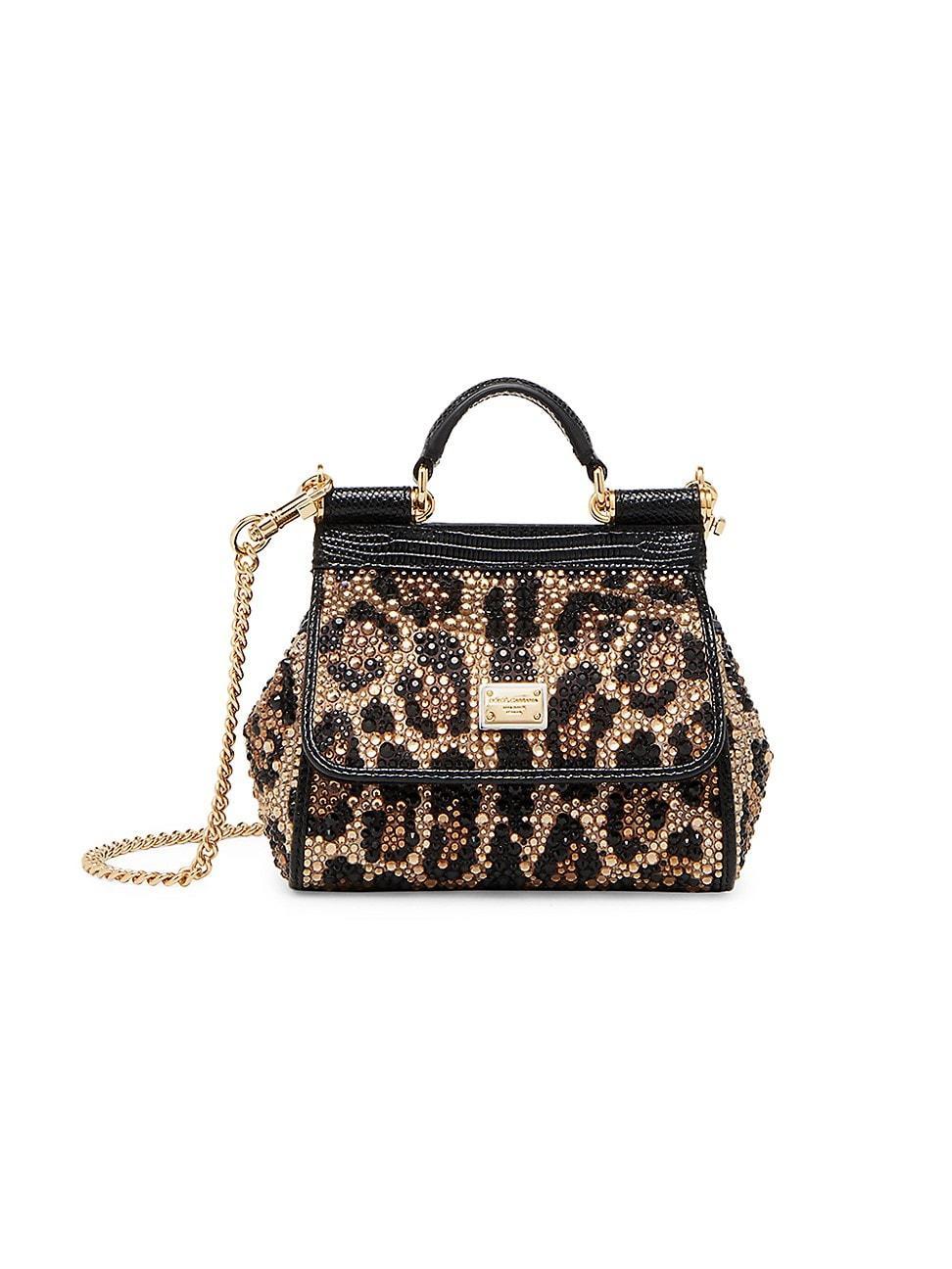 Womens Small East To West Crystal-Embellished Leopard Top-Handle Bag Product Image