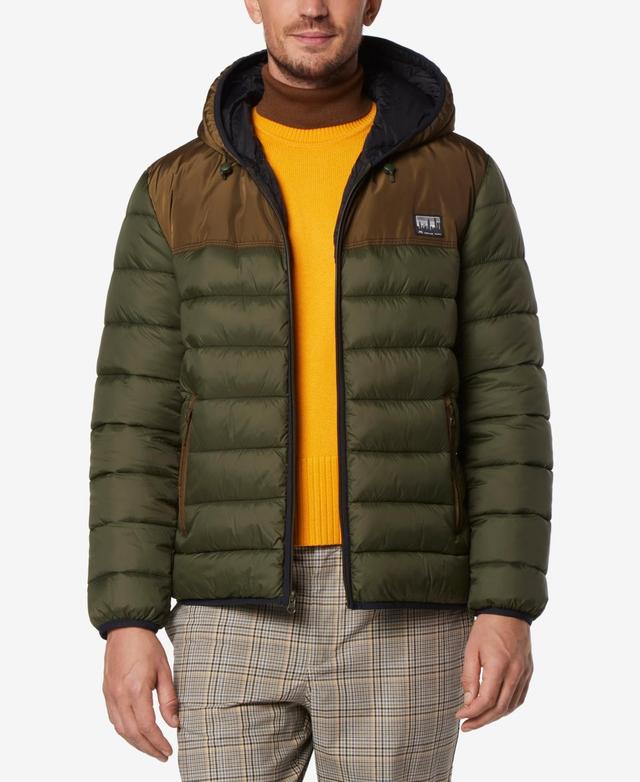 Marc New York Mens Malone Mixed-Media Colorblocked Packable Hooded Jacket Product Image