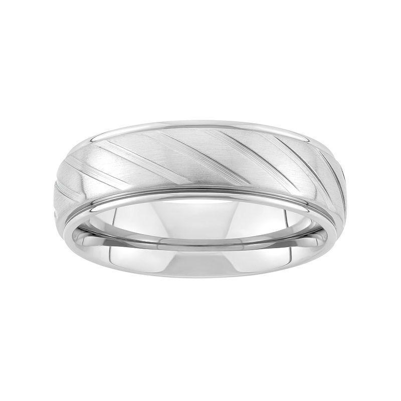 Stainless Steel Diagonal Stripe Wedding Band - Men, Mens Grey Product Image