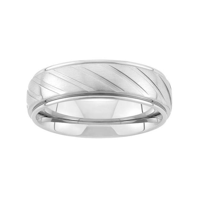 Stainless Steel Diagonal Stripe Wedding Band - Men, Mens Grey Product Image