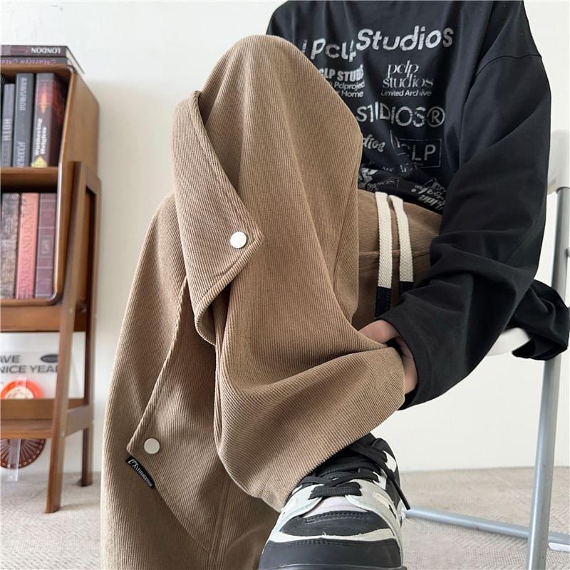 Drawstring Waist Plain Corduroy Wide Leg Pants Product Image