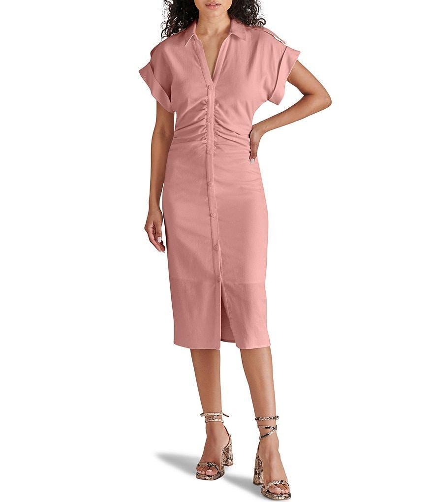 Steve Madden Cambrie Linen Blend Collar Neck Short Sleeve Midi Dress Product Image