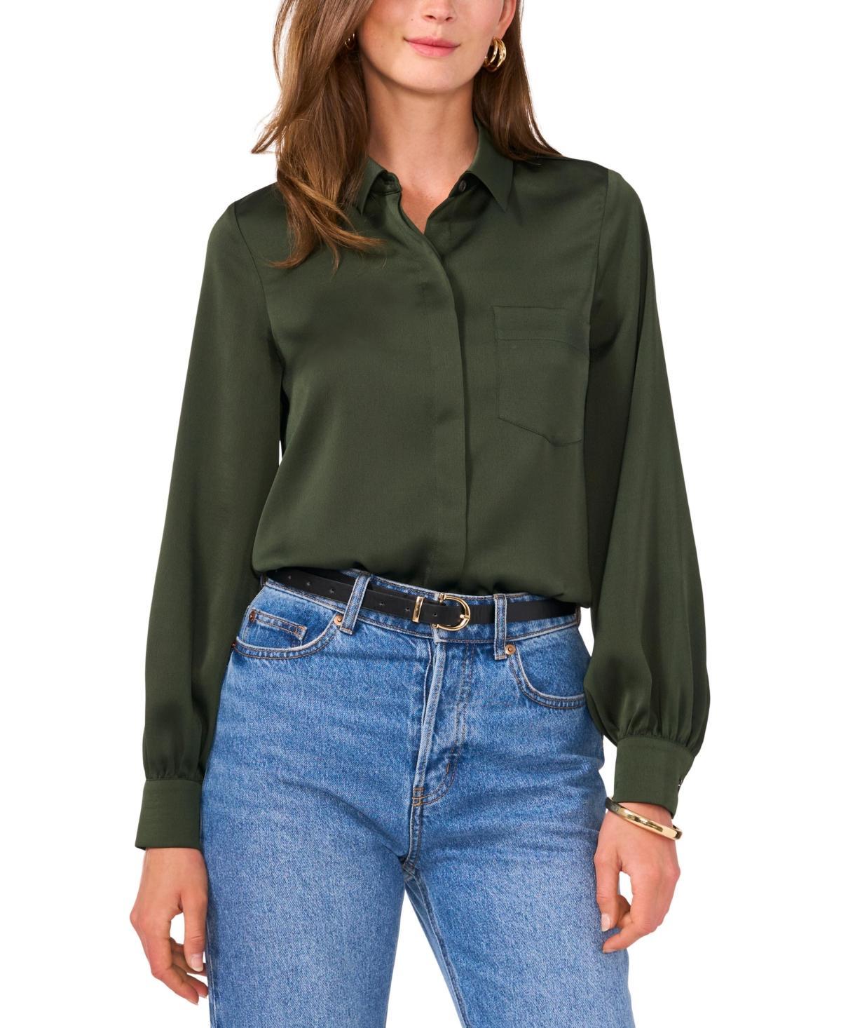 Vince Camuto Womens Long-Sleeve Satin Button-Front Top Product Image