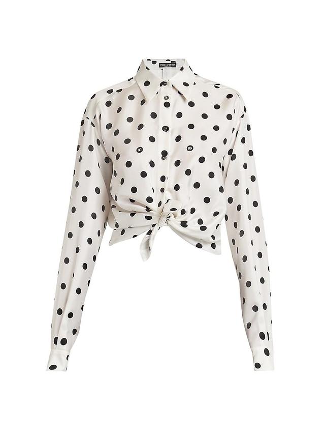 Womens Polka-Dot Silk Shirt Product Image