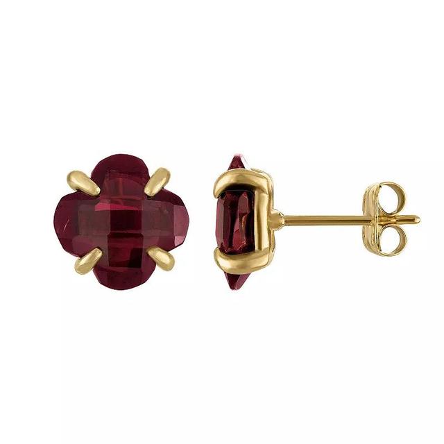 Tiara 10k Gold Gemstone Clover Cut Stud Earrings, Womens, Red Product Image