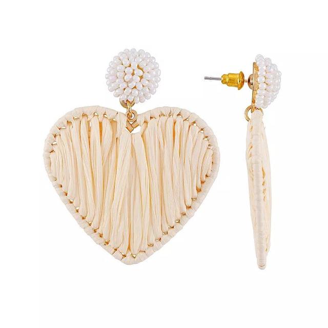 Berry Jewelry Large Raffia Heart Earrings, Womens, White Product Image