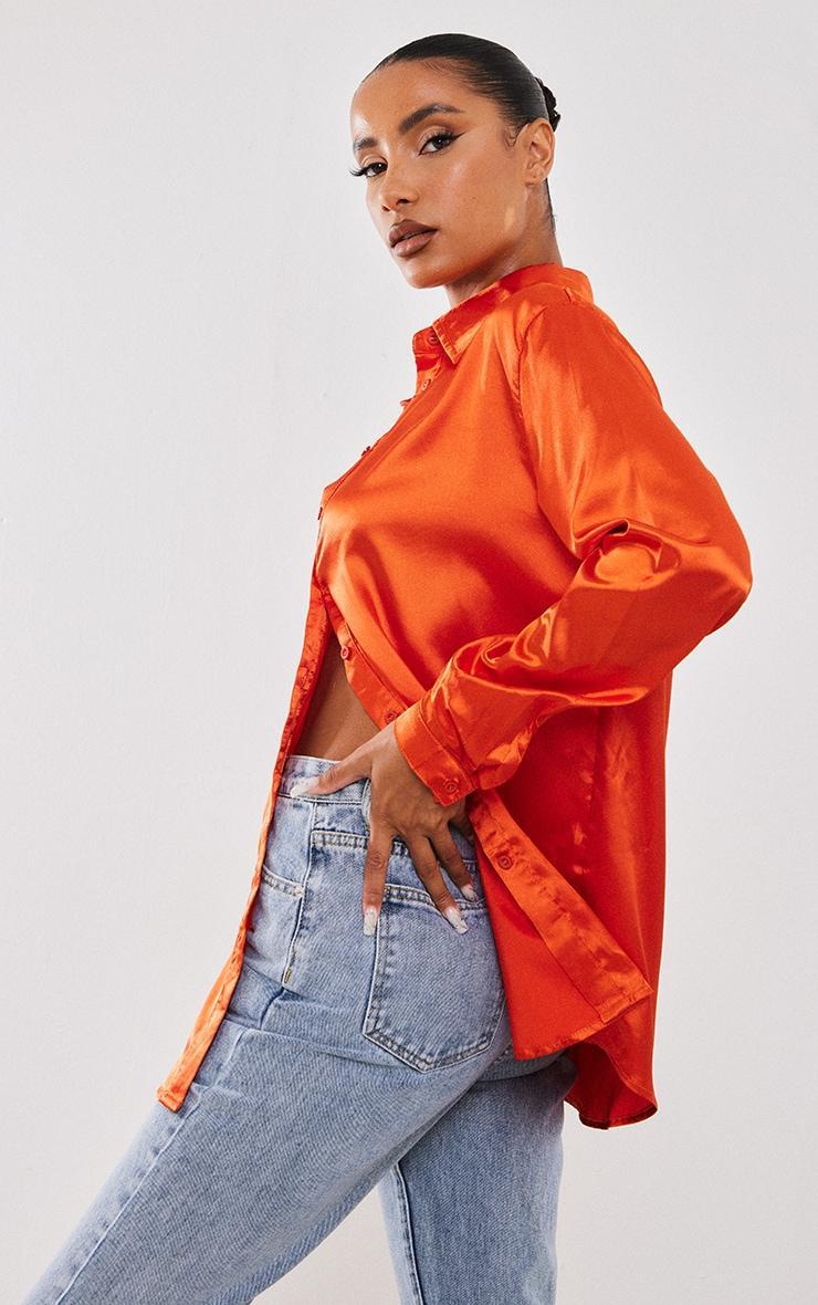 Orange Satin Button Front Shirt Product Image