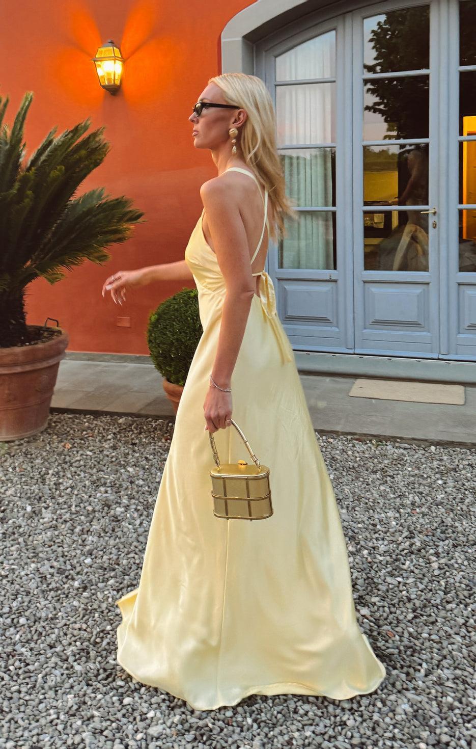 Anderson Maxi Dress ~ Pale Yellow Luxe Satin Product Image