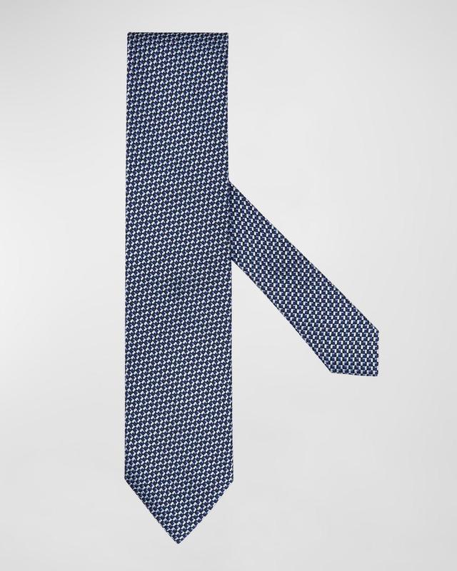 ZEGNA Men's Basketweave Macroarmature Silk Tie  - NVY FAN Product Image