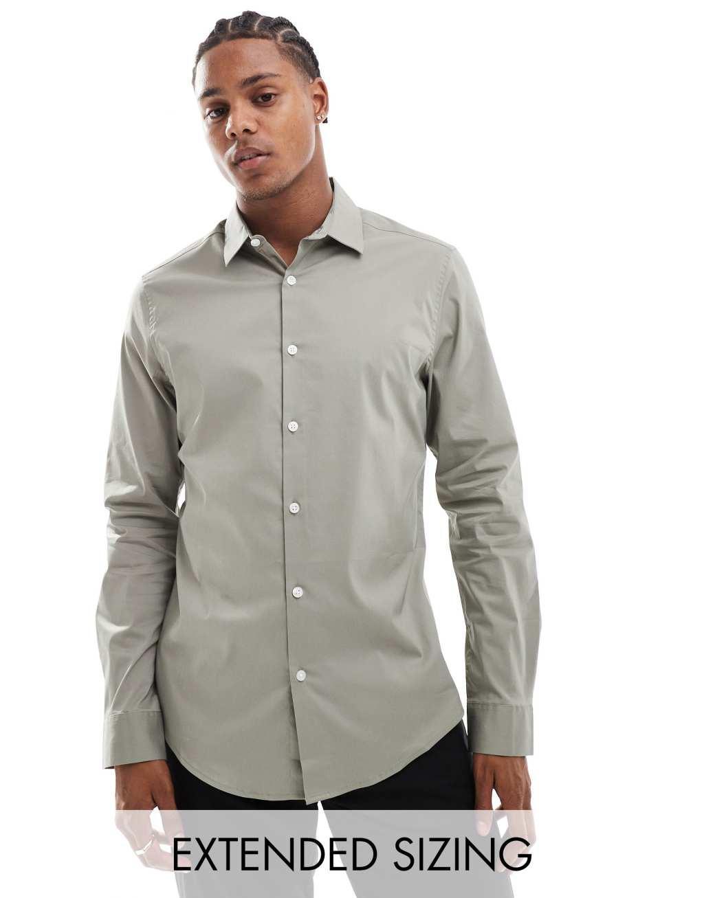 ASOS DESIGN stretch slim fit work shirt in khaki Product Image