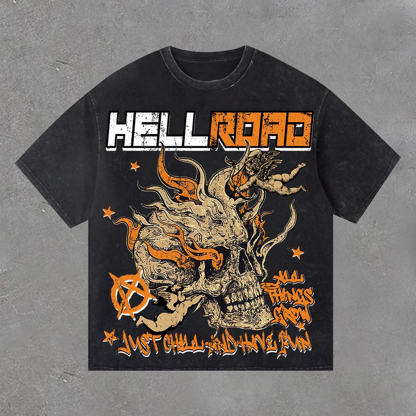 Sopula Hell Road Flame Skull Angel Print Washed T-Shirt product image