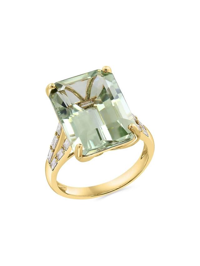 Womens 14K Yellow Gold, Green Amethyst & 0.35 TCW Diamond Cocktail Ring Product Image