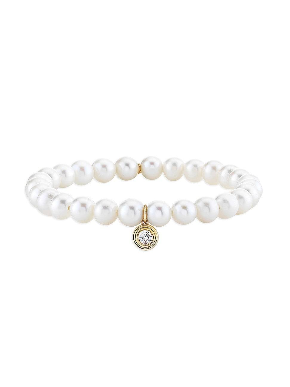 Womens 14K Gold, Diamond & Pearl Beaded Bracelet Product Image